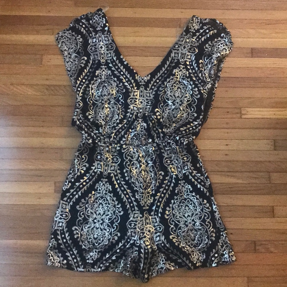 Black with Gold sequence Romper